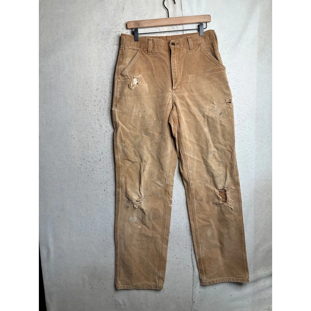 Carhartt B11-BRN Brown Duck Canvas Dungaree Fit Work Pants 32x36 Distressed